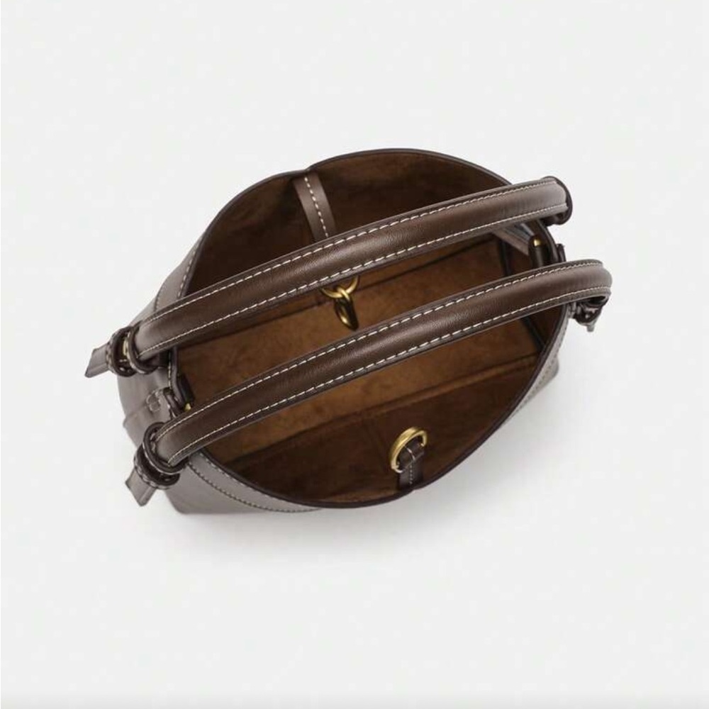 Brown faux leather top handle bag - Picture 8 of 9